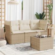 vidaXL Soffgrupp för trädgård med dynor 4 delar beige konstrotting