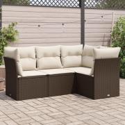 vidaXL Loungegrupp för trädgården med dynor 4 delar konstrotting brun