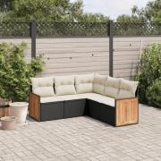 vidaXL Loungegrupp för trädgården med dynor 5 delar svart konstrotting