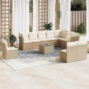 vidaXL Loungegrupp för trädgården m. dynor 11 delar beige konstrotting