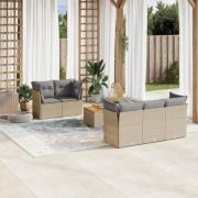 vidaXL Soffgrupp för trädgården med dynor 6 delar beige konstrotting