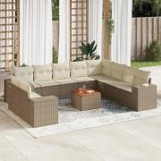 vidaXL Loungegrupp för trädgården m. dynor 11 delar beige konstrotting