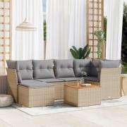 vidaXL Matgrupp för trädgården med dynor 7 delar beige konstrotting