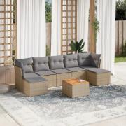 vidaXL Matgrupp för trädgården med dynor 8 delar beige konstrotting