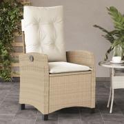 vidaXL Justerbar trädgårdsstol med dynor beige konstrotting