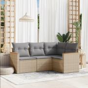 vidaXL Soffgrupp för trädgård med dynor 4 delar beige konstrotting