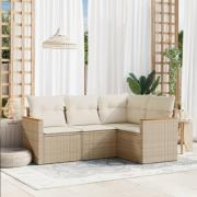 vidaXL Soffgrupp för trädgård med dynor 4 delar beige konstrotting