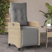 vidaXL Justerbar trädgårdsstol med fotstöd mixbeige konstrotting