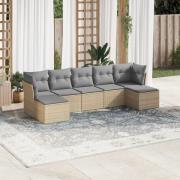 vidaXL Matgrupp för trädgården med dynor 7 delar beige konstrotting