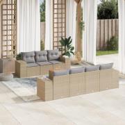 vidaXL Matgrupp för trädgården med dynor 8 delar beige konstrotting