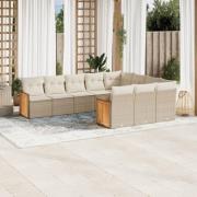 vidaXL Soffgrupp för trädgård med dynor 10 delar beige konstrotting