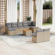 vidaXL Soffgrupp för trädgård med dynor 10 delar beige konstrotting
