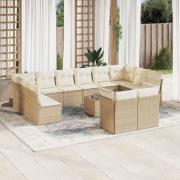vidaXL Soffgrupp för trädgården med dynor 13 delar beige konstrotting