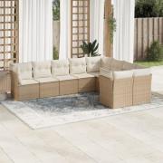 vidaXL Soffgrupp för trädgården med dynor 9 delar beige konstrotting