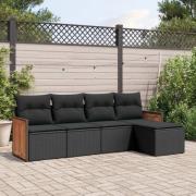 vidaXL Loungegrupp för trädgården med dynor 5 delar svart konstrotting