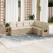 vidaXL Soffgrupp för trädgården med dynor 6 delar beige konstrotting