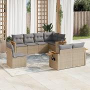vidaXL Matgrupp för trädgården med dynor 8 delar beige konstrotting