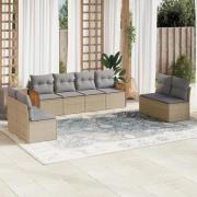 vidaXL Matgrupp för trädgården med dynor 8 delar beige konstrotting