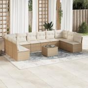 vidaXL Loungegrupp för trädgården m. dynor 11 delar beige konstrotting