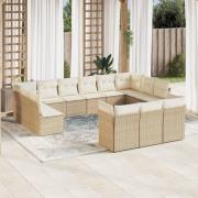 vidaXL Soffgrupp för trädgården med dynor 13 delar beige konstrotting