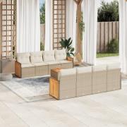 vidaXL Soffgrupp för trädgården med dynor 9 delar beige konstrotting