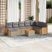 vidaXL Soffgrupp för trädgården med dynor 9 delar beige konstrotting