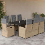 vidaXL Matgrupp för trädgården med dynor 9 delar mixbeige konstrotting