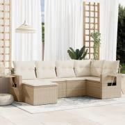 vidaXL Soffgrupp för trädgården med dynor 6 delar beige konstrotting
