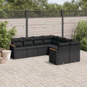 vidaXL Loungegrupp för trädgården med dynor 8 delar svart konstrotting