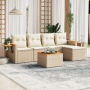 vidaXL Soffgrupp för trädgården med dynor 6 delar beige konstrotting