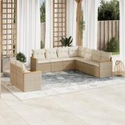 vidaXL Soffgrupp för trädgården med dynor 9 delar beige konstrotting
