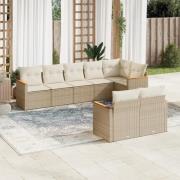 vidaXL Matgrupp för trädgården med dynor 8 delar beige konstrotting