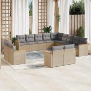 vidaXL Soffgrupp för trädgården med dynor 13 delar beige konstrotting
