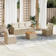 vidaXL Soffgrupp för trädgården med dynor 6 delar beige konstrotting