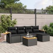 vidaXL Loungegrupp med dynor 6 delar svart konstrotting