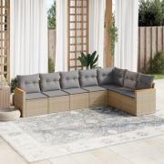 vidaXL Matgrupp för trädgården med dynor 7 delar beige konstrotting