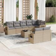 vidaXL Soffgrupp för trädgården med dynor 9 delar beige konstrotting