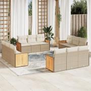 vidaXL Soffgrupp för trädgården 12 delar med dynor beige konstrotting