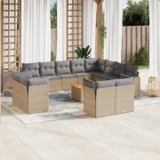 vidaXL Soffgrupp för trädgården med dynor 13 delar beige konstrotting