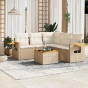 vidaXL Soffgrupp för trädgården med dynor 6 delar beige konstrotting