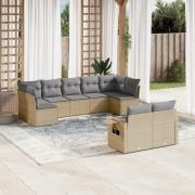 vidaXL Soffgrupp för trädgården med dynor 9 delar beige konstrotting