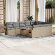 vidaXL Loungegrupp för trädgården m. dynor 11 delar beige konstrotting