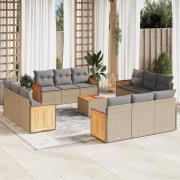 vidaXL Soffgrupp för trädgården med dynor 13 delar beige konstrotting
