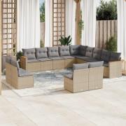 vidaXL Soffgrupp för trädgården med dynor 13 delar beige konstrotting