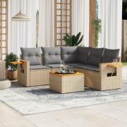 vidaXL Soffgrupp för trädgården med dynor 6 delar beige konstrotting