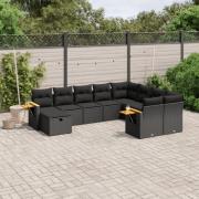 vidaXL Loungegrupp 10 delar med svarta dynor konstrotting