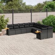 vidaXL Loungegrupp 10 delar med svarta dynor konstrotting