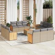 vidaXL Soffgrupp för trädgården med dynor 13 delar beige konstrotting