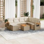vidaXL Matgrupp för trädgården med dynor 8 delar beige konstrotting