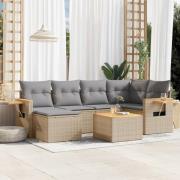 vidaXL Matgrupp för trädgården med dynor 7 delar beige konstrotting